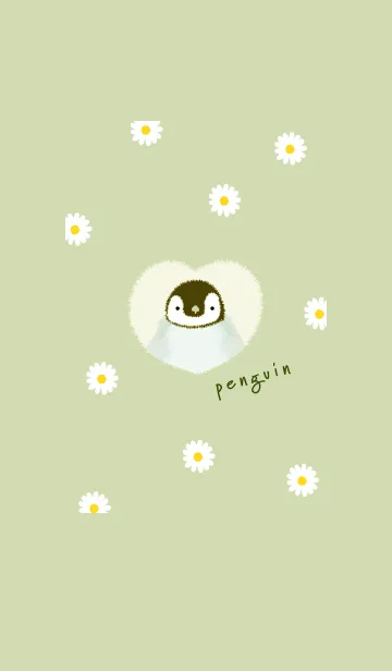 [LINE着せ替え] ペンギンとデイジー❁pistachiogreen07_1の画像1