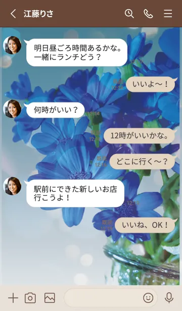 [LINE着せ替え] ベージュと青 : 喜びを運ぶサイネリアの画像3