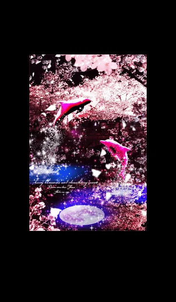 [LINE着せ替え] 運気上昇✨サクラとイルカ Strawberry Moonの画像1