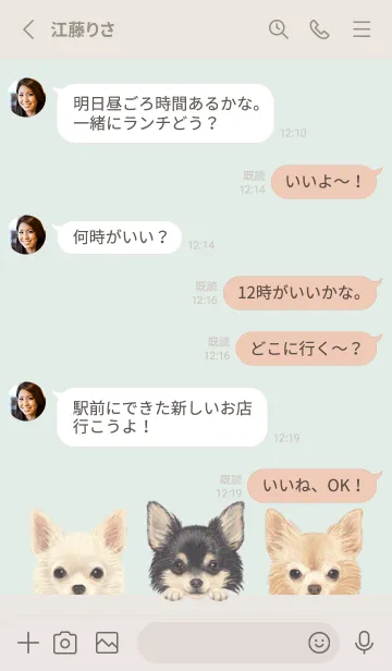 [LINE着せ替え] ワンワン！- チワワ L -パステルグリーンの画像3
