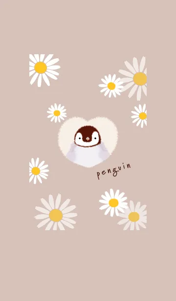 [LINE着せ替え] ペンギンとマーガレット♡pinkbrown02_1の画像1
