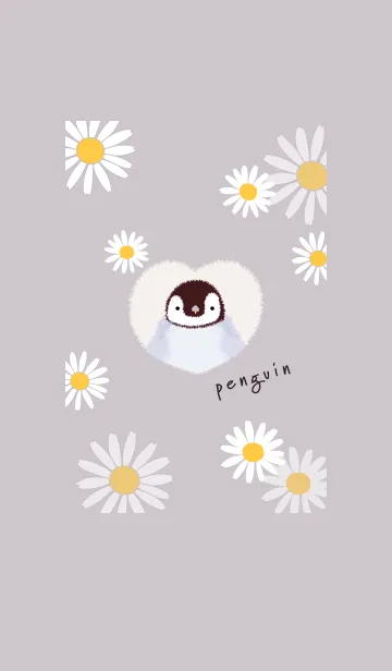 [LINE着せ替え] ペンギンとマーガレット♡Greige03_1の画像1