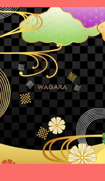 [LINE着せ替え] 雲と花の和柄 赤色の画像1