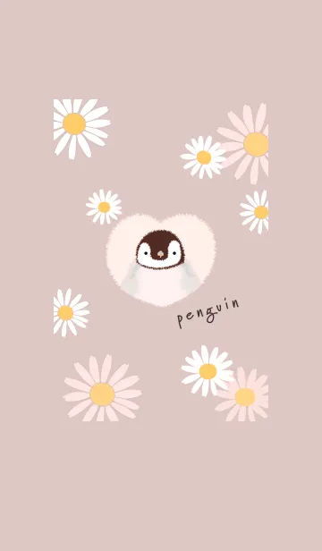 [LINE着せ替え] ペンギンとマーガレット♡pinkbeige09_1の画像1