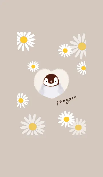 [LINE着せ替え] ペンギンとマーガレット♡brown04_1の画像1