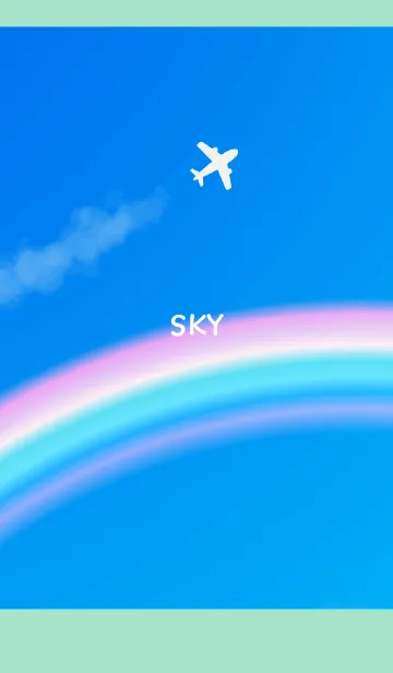 [LINE着せ替え] 飛行機雲と虹の着せかえ 青緑色の画像1