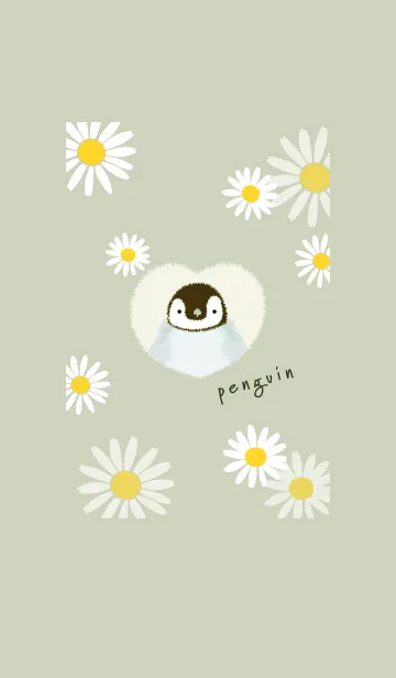 [LINE着せ替え] ペンギンとマーガレット♡green08_1の画像1