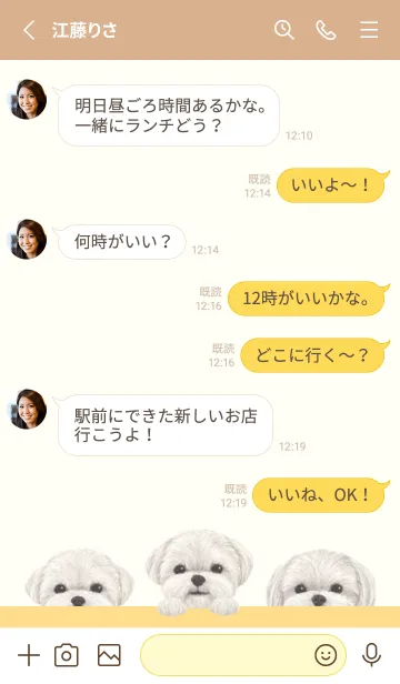 [LINE着せ替え] ワンワン！ - マルチーズ - ベージュ×黄色の画像3