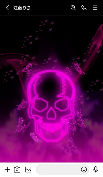 [LINE着せ替え] スカルネオン Skull neon Pink 蝶2の画像2