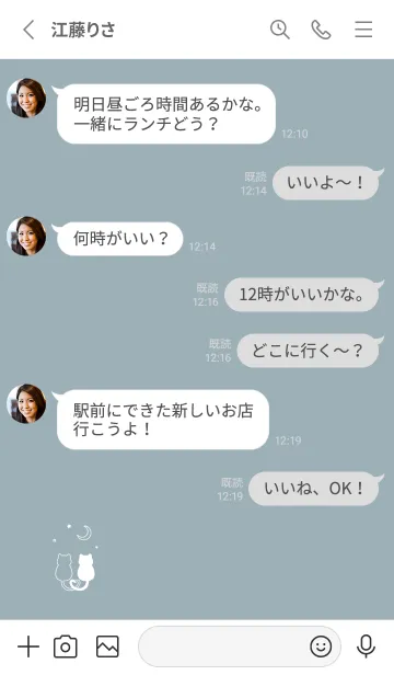 [LINE着せ替え] ネコと月。ミントグレーの画像3