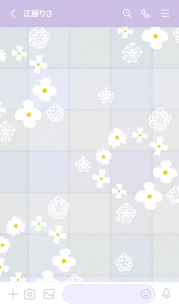 [LINE着せ替え] 白い花 チェック柄8の画像2