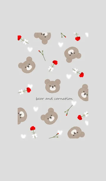 [LINE着せ替え] クマとカーネーションとハート♡Gray01_1の画像1