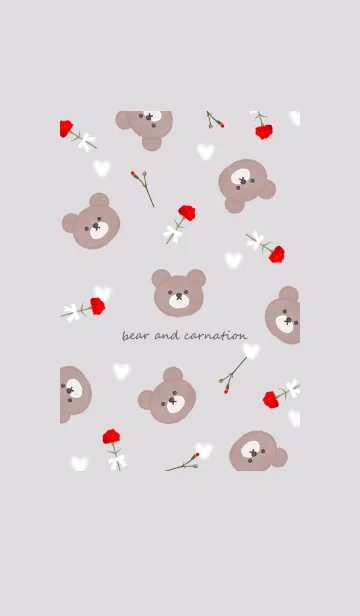 [LINE着せ替え] クマとカーネーションとハート♡Greige02_1の画像1