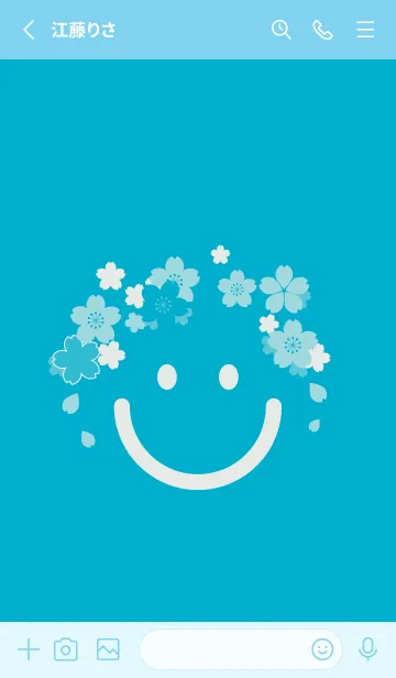 [LINE着せ替え] スマイル＆桜 ターコイズブルーの画像2