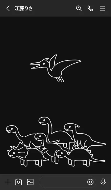 [LINE着せ替え] シンプル×線画×もちっとゆるい恐竜001黒の画像2