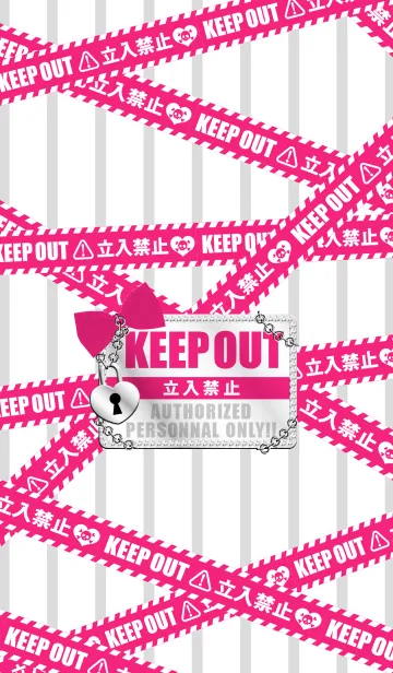 [LINE着せ替え] ”KEEP OUT” 女の子向け ピンク-白の画像1