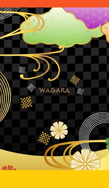 [LINE着せ替え] 雲と花の和柄 赤と黄色の画像1