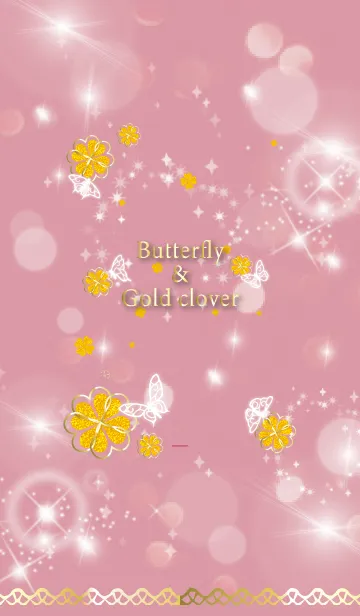 [LINE着せ替え] ピンク : 運気UP！ 黄金クローバーと蝶の画像1