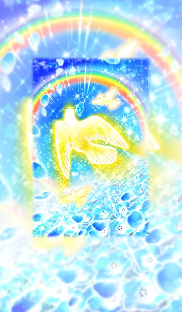 [LINE着せ替え] 幸運を運び平和を祈る「虹と黄金鳩」の画像1