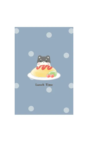 [LINE着せ替え] くろしばとオムライス -ブルー- ドットの画像1