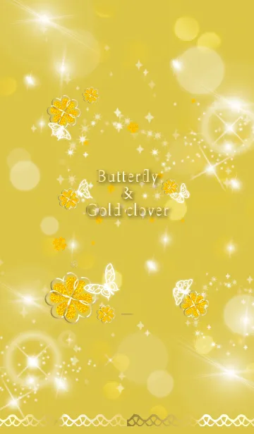 [LINE着せ替え] 黄色 : 運気UP！ 黄金クローバーと蝶の画像1