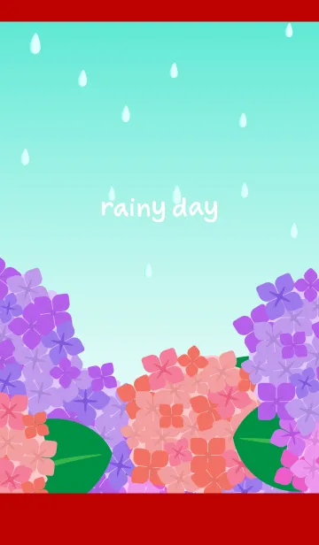 [LINE着せ替え] 雨の日のあじさい 赤とベージュの画像1