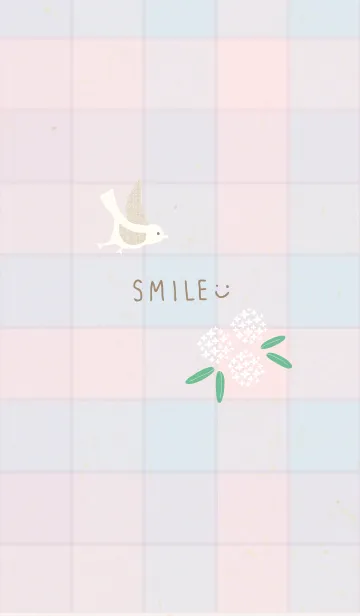 [LINE着せ替え] チェック柄 鳥と花21の画像1