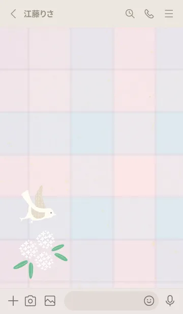 [LINE着せ替え] チェック柄 鳥と花21の画像2