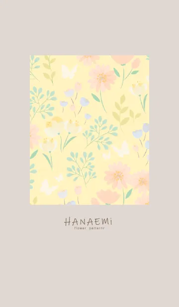 [LINE着せ替え] HANAEMI flower pattern cream yellowの画像1