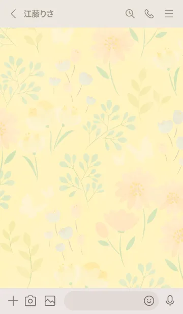 [LINE着せ替え] HANAEMI flower pattern cream yellowの画像2