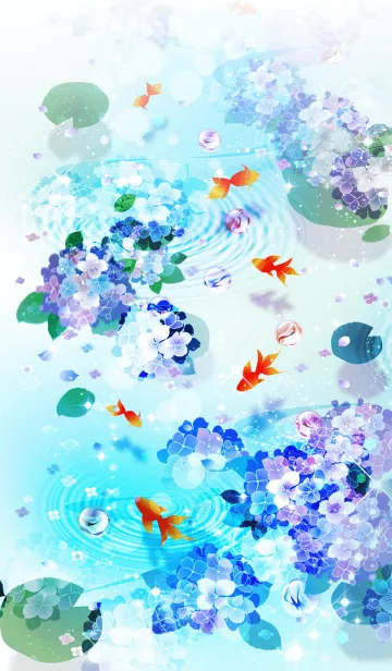 [LINE着せ替え] 【金運UP】金魚と癒しの紫陽花✨の画像1