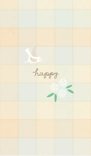 [LINE着せ替え] チェック柄 鳥と花12の画像1