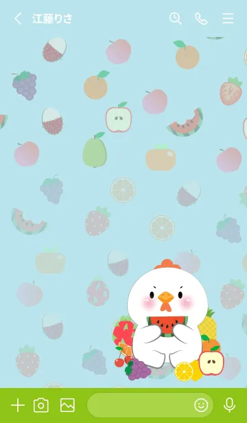 [LINE着せ替え] Cute White Chicken Love Fruit Theme (JP)の画像2
