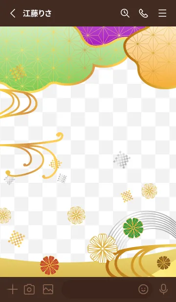 [LINE着せ替え] 花と雲の和柄 茶色の画像2