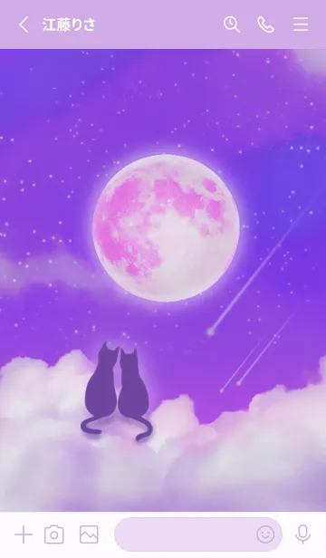 [LINE着せ替え] ストロベリームーンと猫と流れ星の画像2