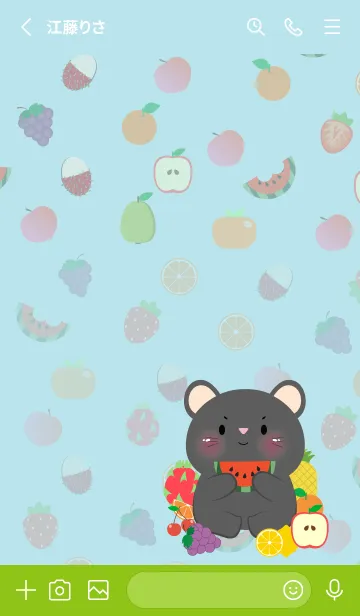 [LINE着せ替え] Cute Black Mouse Love Fruit Theme (JP)の画像2