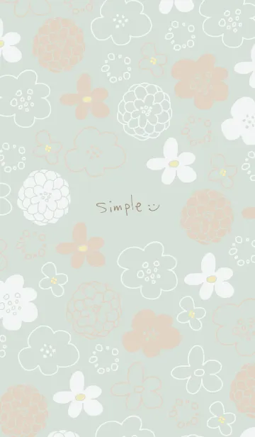 [LINE着せ替え] 白とベージュの花 グリーン4の画像1