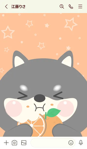 [LINE着せ替え] Black Shiba Inu Love Orange Theme (JP)の画像2