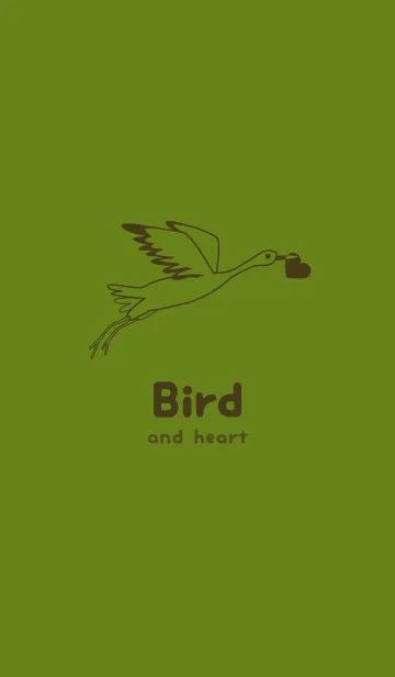 [LINE着せ替え] 鳥とハート 苔色の画像1