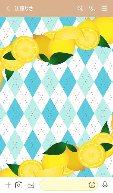 [LINE着せ替え] アーガイル模様とレモン 薄茶と黄色の画像2