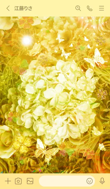 [LINE着せ替え] 運気UP！！ 紫陽花と薔薇とクローバーGoldの画像2