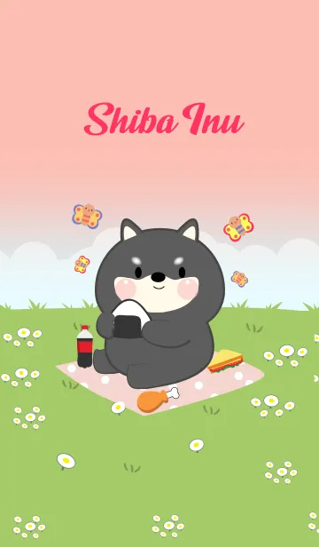 [LINE着せ替え] Black Shba Inu Love Picnic Theme (JP)の画像1