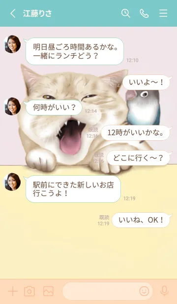 [LINE着せ替え] 仲良し猫さんと鳥さんの画像3