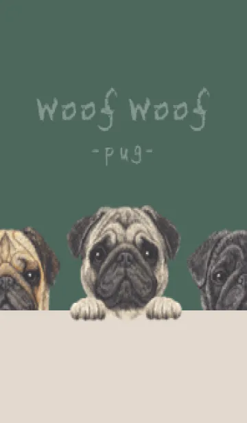 [LINE着せ替え] ワンワン！- パグ -ダスティダークグリーンの画像1