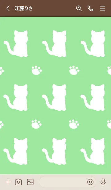 [LINE着せ替え] 幸せの白猫シルエット/グリーン/ベージュの画像2