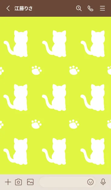 [LINE着せ替え] 幸せの白猫シルエット/薄黄緑色の画像2