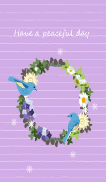 [LINE着せ替え] 花のリースと鳥＊紫色の着せ替えの画像1