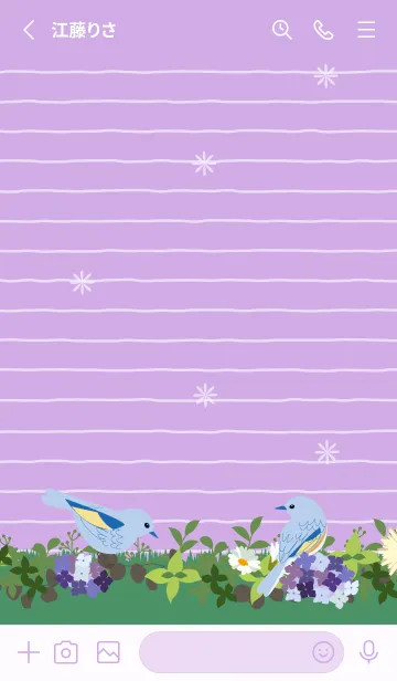 [LINE着せ替え] 花のリースと鳥＊紫色の着せ替えの画像2