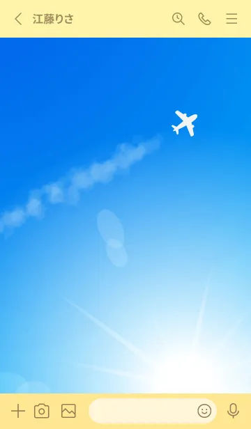 [LINE着せ替え] 飛行機雲と虹の着せかえ 薄い黄色の画像2