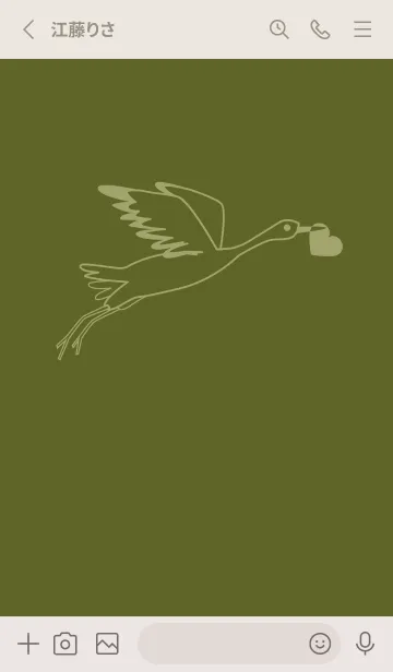 [LINE着せ替え] 鳥とハート オリーブグリーンの画像2